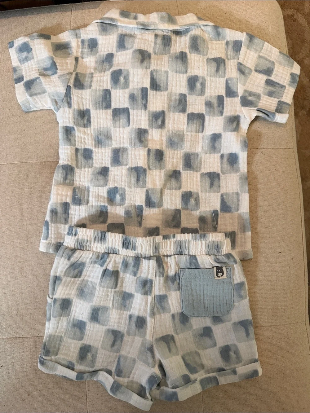 Rabbit & Bear Organic Kids Blue Check Matching Set